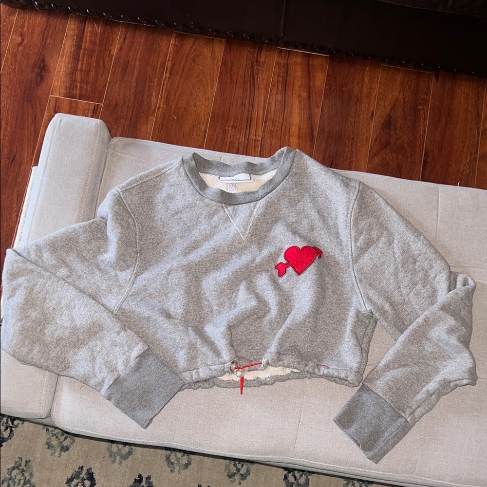 Ami Heather Gray Sweatshirt with Red Heart Accent